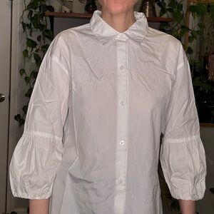 VINCE Unique White Button-Down Shirt Puff Sleeve - M